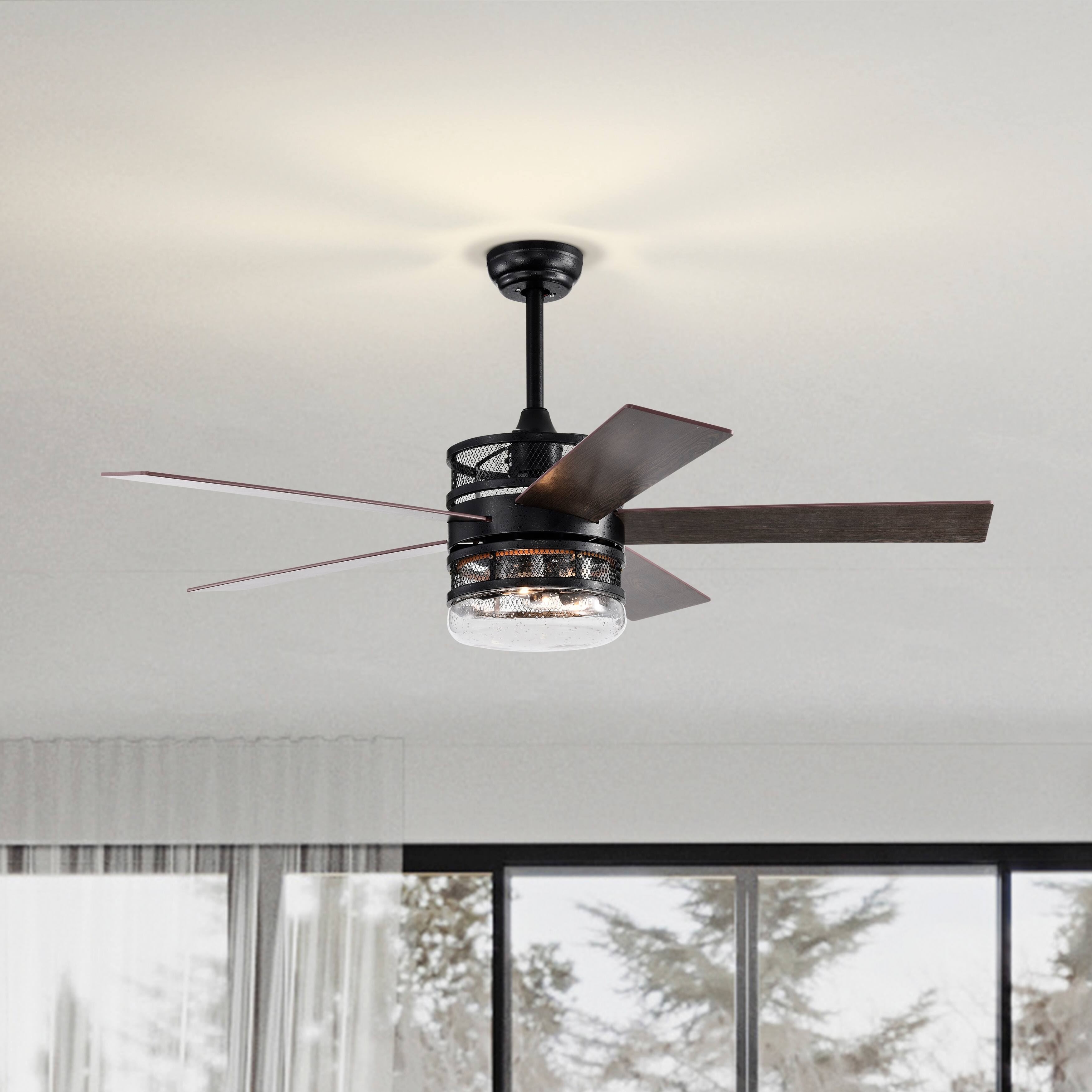 52" Matte Black Crystal Ceiling Fan with 5 Reversible Fan Blades ...